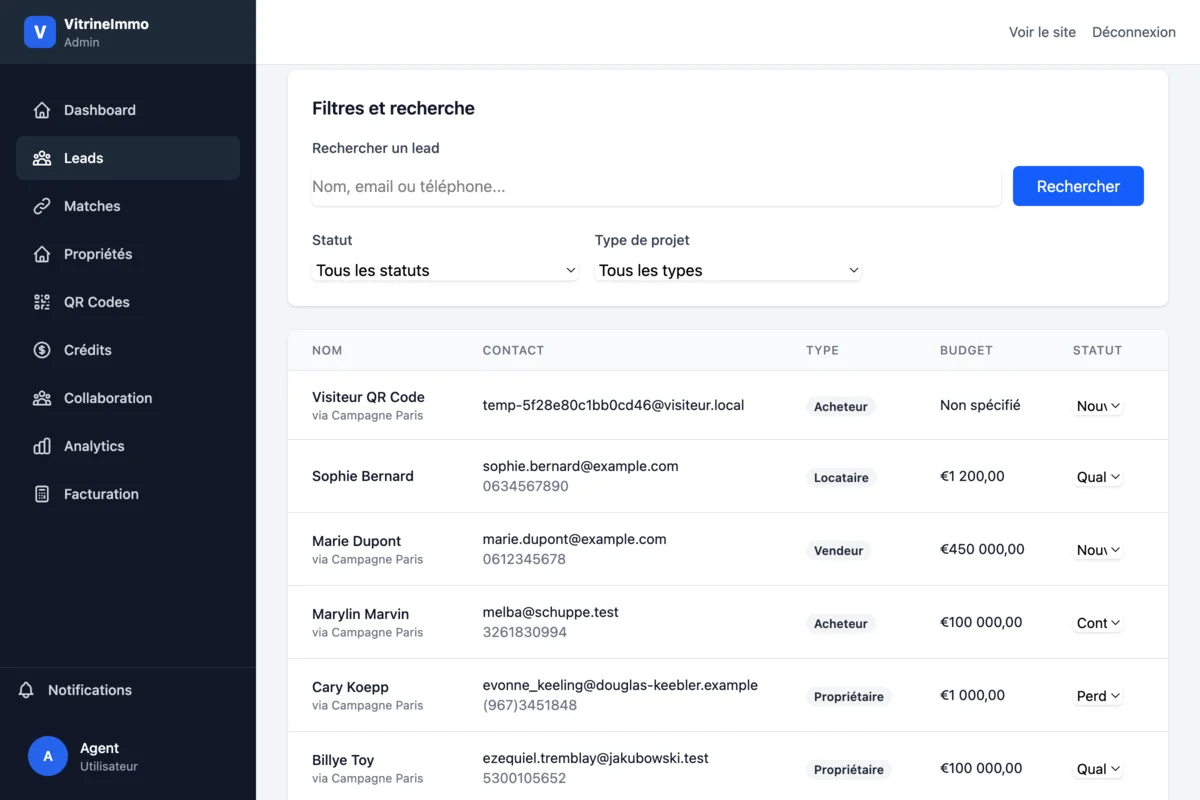 SmartImmo - Dashboard de leads
